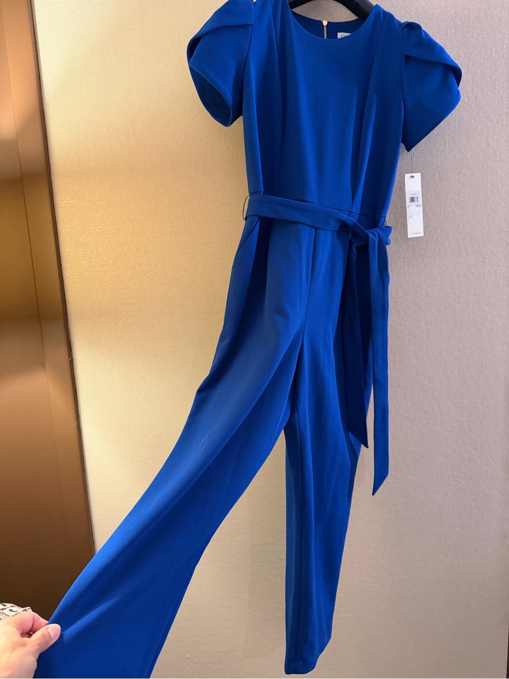 Calvin Klein Royal Blue Belted Jumpsuit with Puff Sleeves